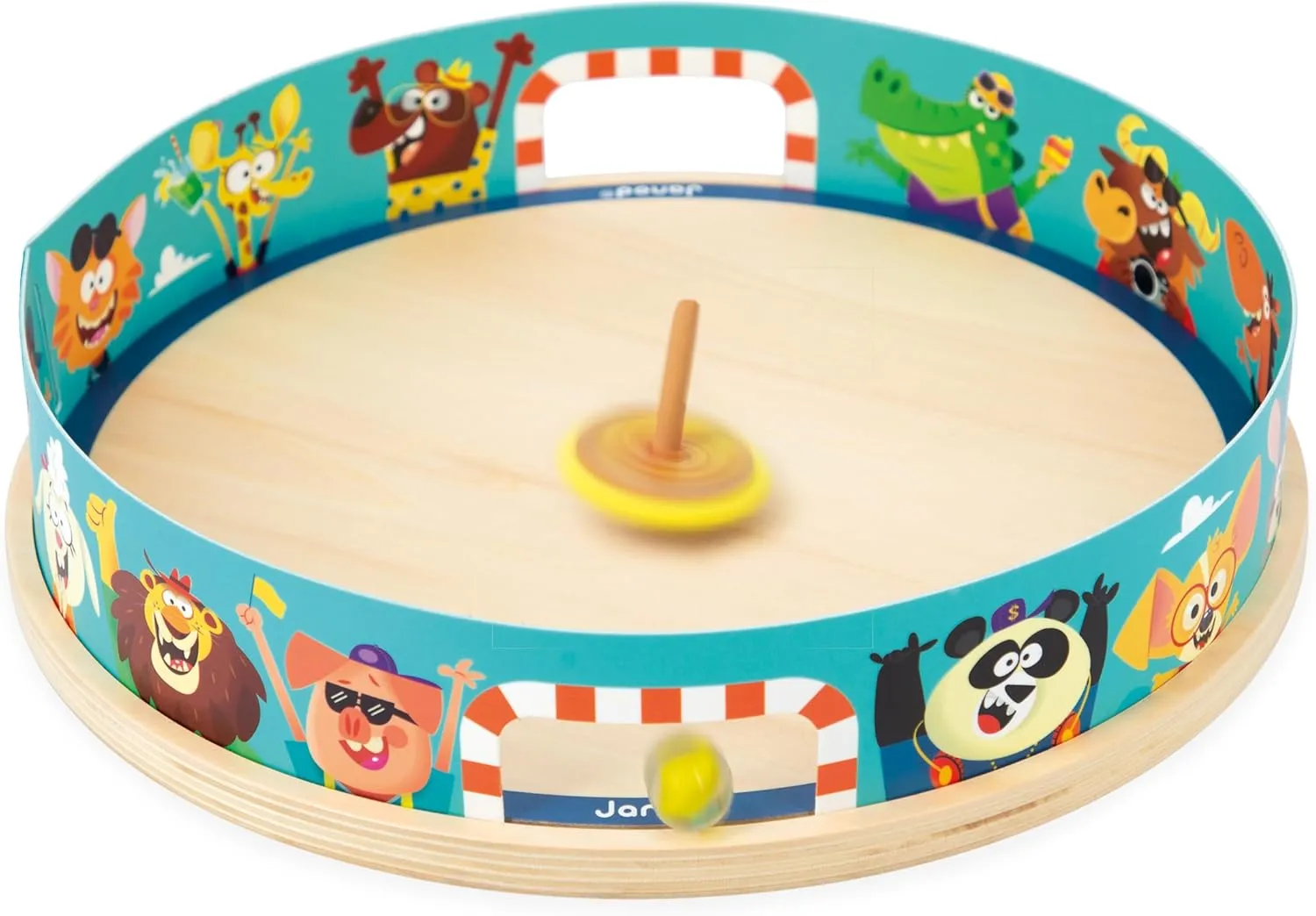 - 5 Piece Set - 2 Players - Ages 4-8 flotation complication - J03355 Janod Applepop Spinning Top Arena Carnival Game 