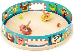 - 5 Piece Set - 2 Players - Ages 4-8 flotation complication - J03355 Janod Applepop Spinning Top Arena Carnival Game 