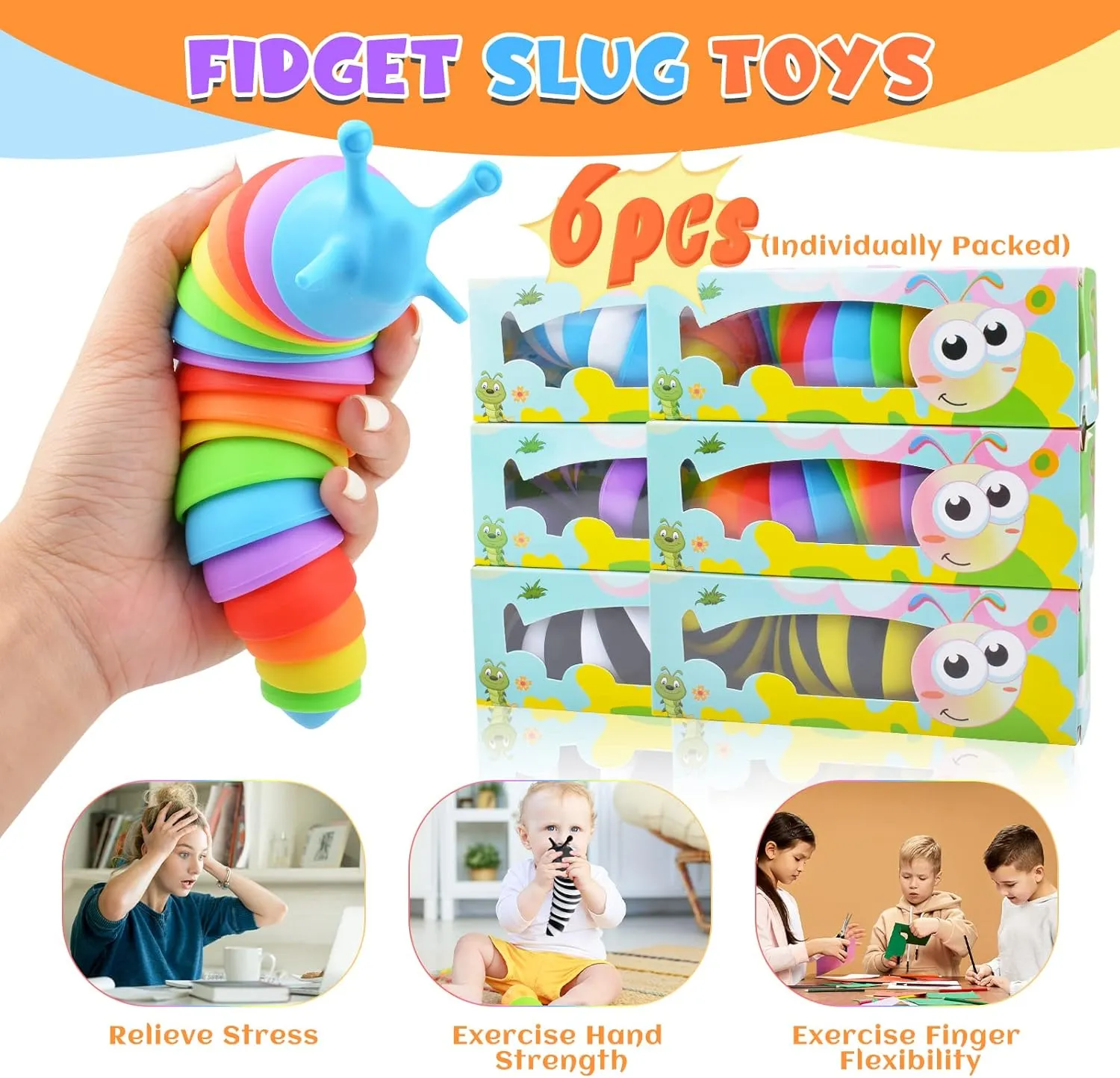 - 6 Pcs Cute Autism Sensory Toys for Autistic Children & Kids shovel gourmet Party Favors$ Age 3  Cevioce Sensory Slug Fidget Toys 