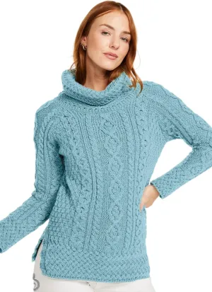 - brass 100% Soft Merino Wool - Cable Knit Sweeter Vented Roll Neck Irish Jumper Carraig Donn - Ladies 