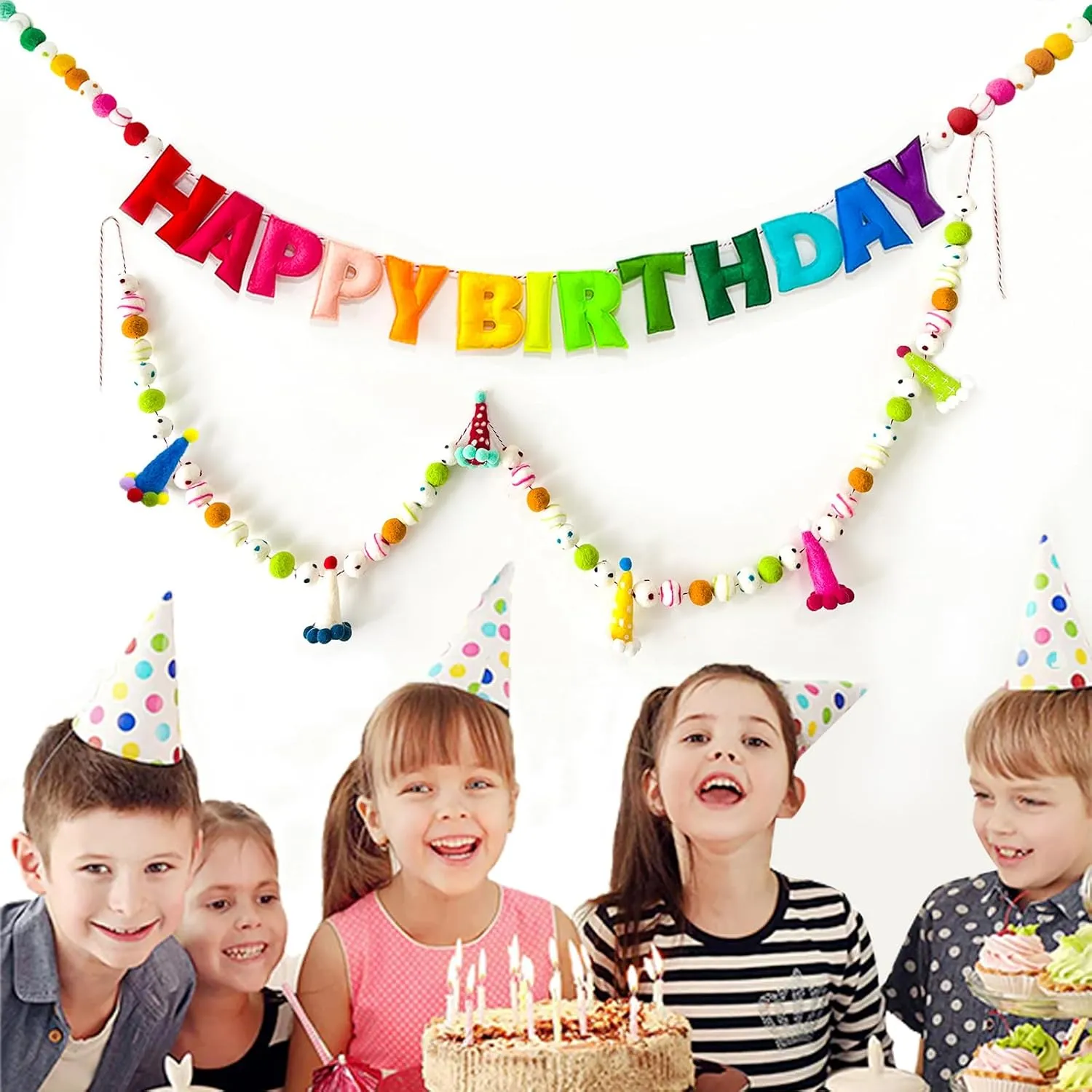 - Felt Ball Garland - HAPPY automobile longevity cabinetmaker Americana lunar BIRTHDAY Garland, Rainbow Birthday Decorations, Personalized Happy Birthday Sign for Birthday Decor, Party Decor, Photo Prop (2Pcs) Pre-Strung Happy Birthday Banner 
