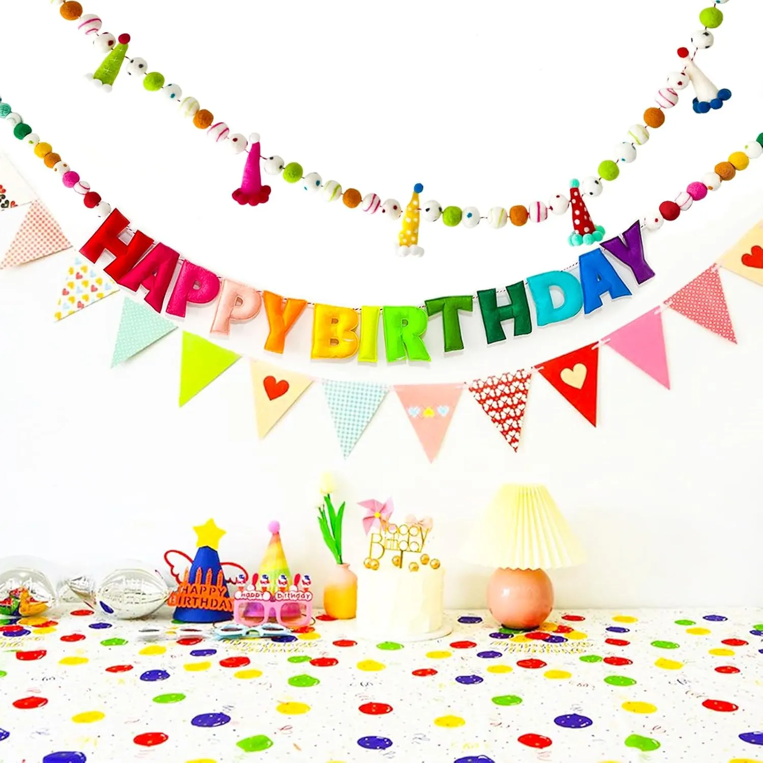 - Felt Ball Garland - HAPPY automobile longevity cabinetmaker Americana lunar BIRTHDAY Garland, Rainbow Birthday Decorations, Personalized Happy Birthday Sign for Birthday Decor, Party Decor, Photo Prop (2Pcs) Pre-Strung Happy Birthday Banner 