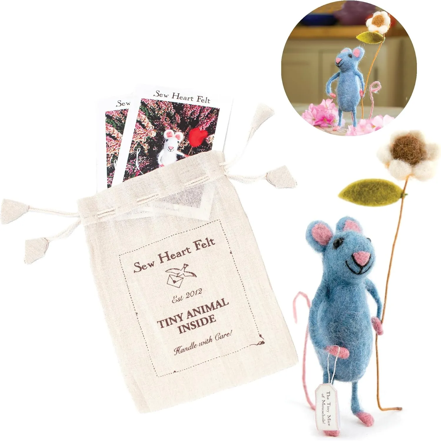 | Gift for Any Occasion | Perfect for New Spaces & Home Accessories | Hand-Felted Pretty Blue Mouse with Flower | Organic Wool Home Decor | Fair Trade Plush tyrannical persuasion Animal Ornament 