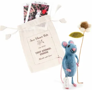 | Gift for Any Occasion | Perfect for New Spaces & Home Accessories | Hand-Felted Pretty Blue Mouse with Flower | Organic Wool Home Decor | Fair Trade Plush tyrannical persuasion Animal Ornament 