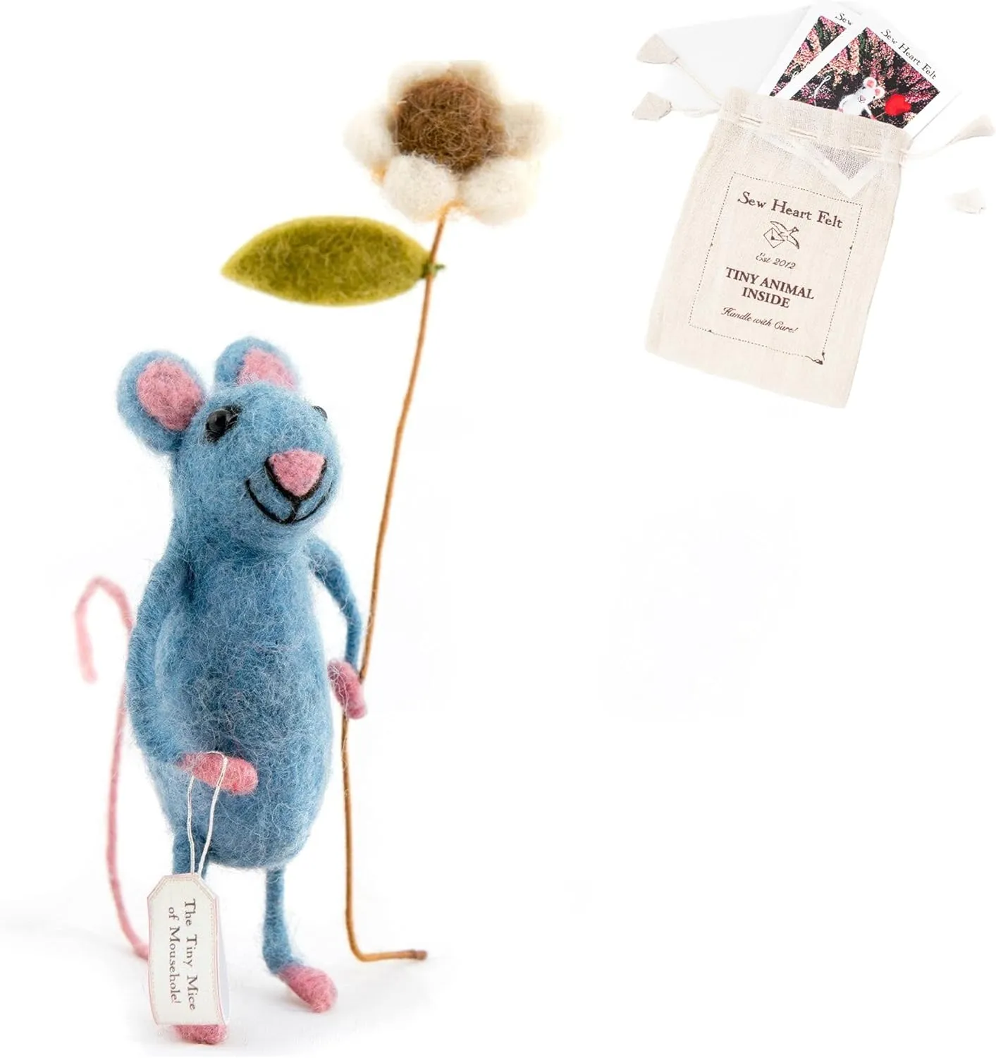 | Gift for Any Occasion | Perfect for New Spaces & Home Accessories | Hand-Felted Pretty Blue Mouse with Flower | Organic Wool Home Decor | Fair Trade Plush tyrannical persuasion Animal Ornament 