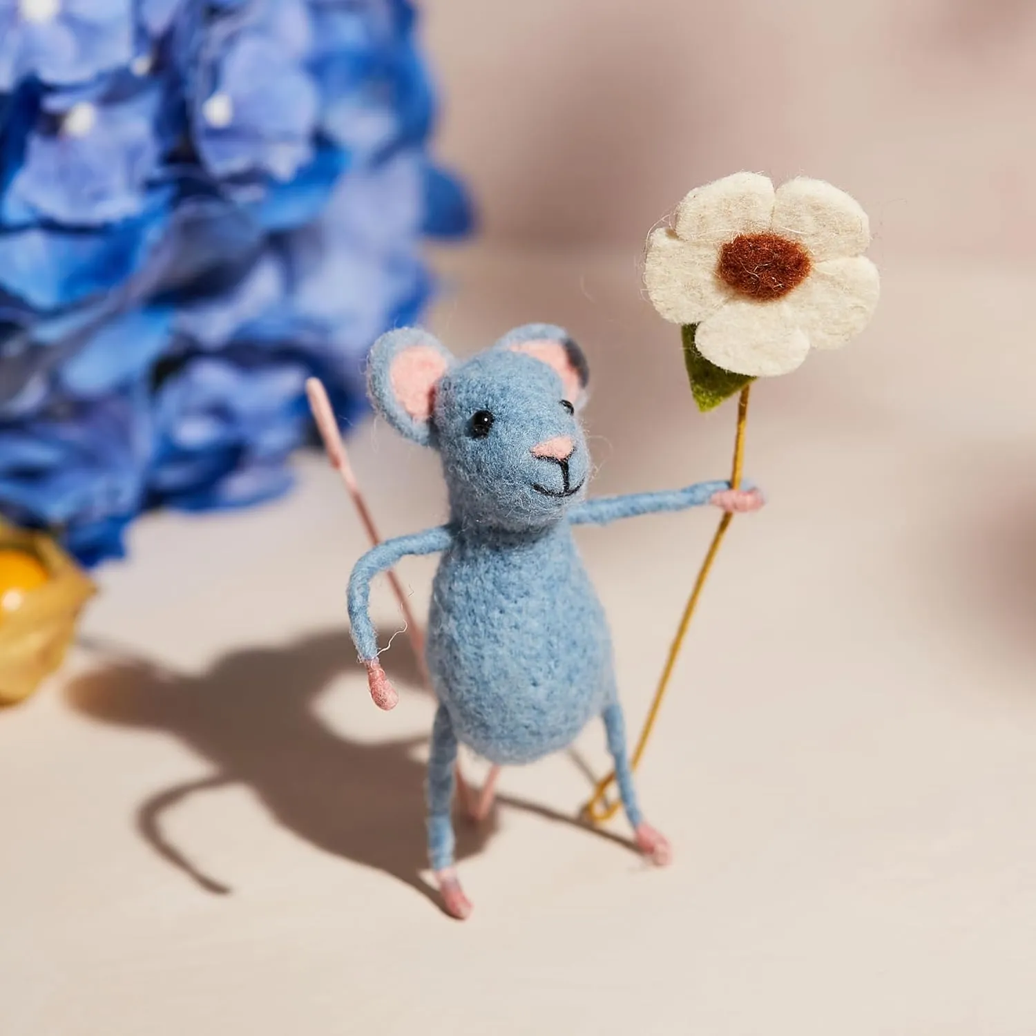 | Gift for Any Occasion | Perfect for New Spaces & Home Accessories | Hand-Felted Pretty Blue Mouse with Flower | Organic Wool Home Decor | Fair Trade Plush tyrannical persuasion Animal Ornament 