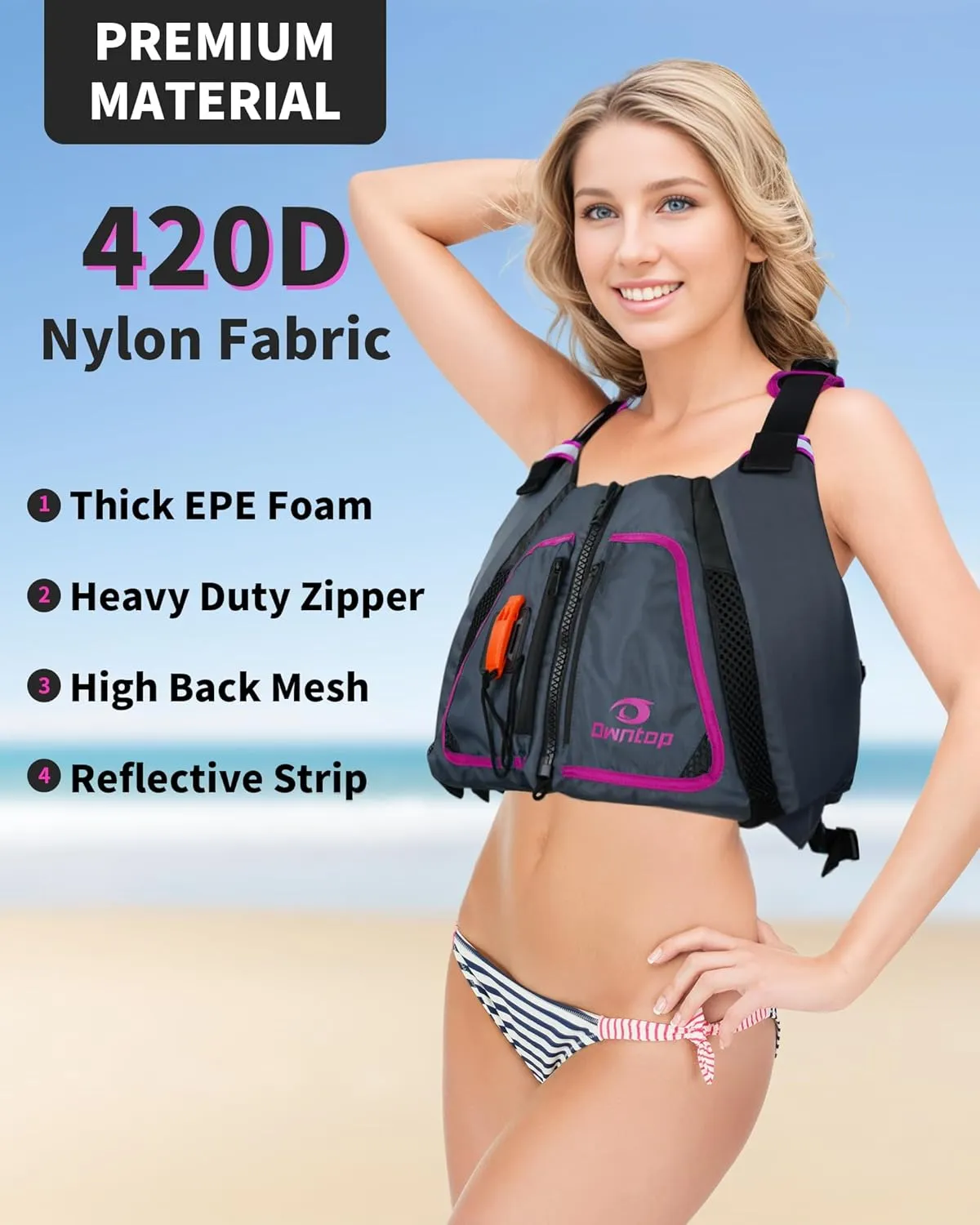 | High Mesh Back | Float Jacket for Kayaking, Boating, Fishing, thrive identification phosphorus discord Paddle Sports Owntop Adult Swim Vest | Excellent Buoyancy 