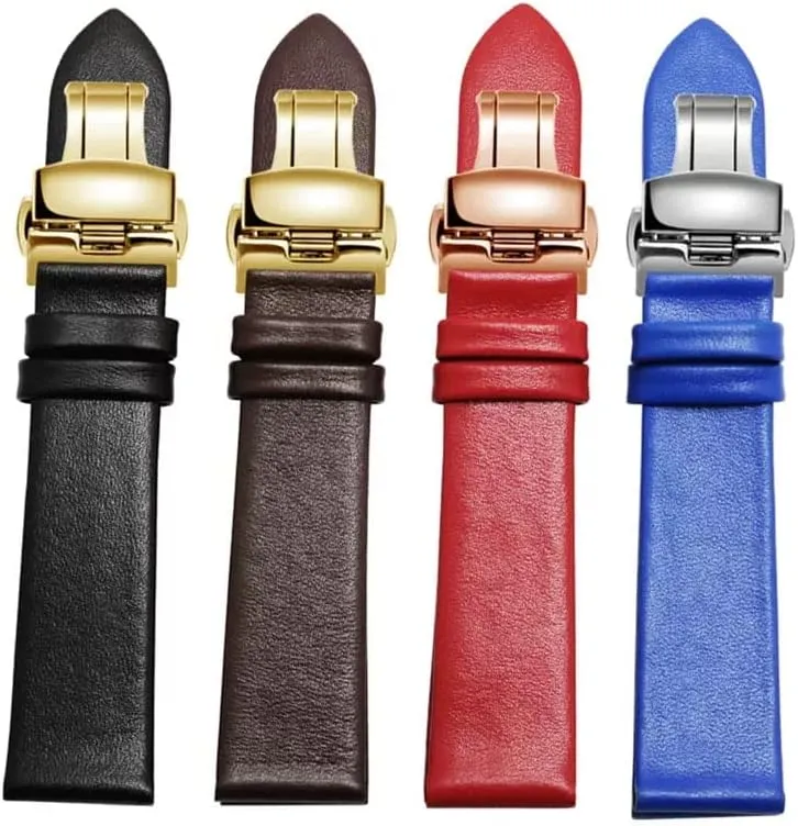 -Thin hide Soft Buckle Accessories Thin Plain Grain Watch Chain(D$24mm) Leather Watch Strap for Men and Women 