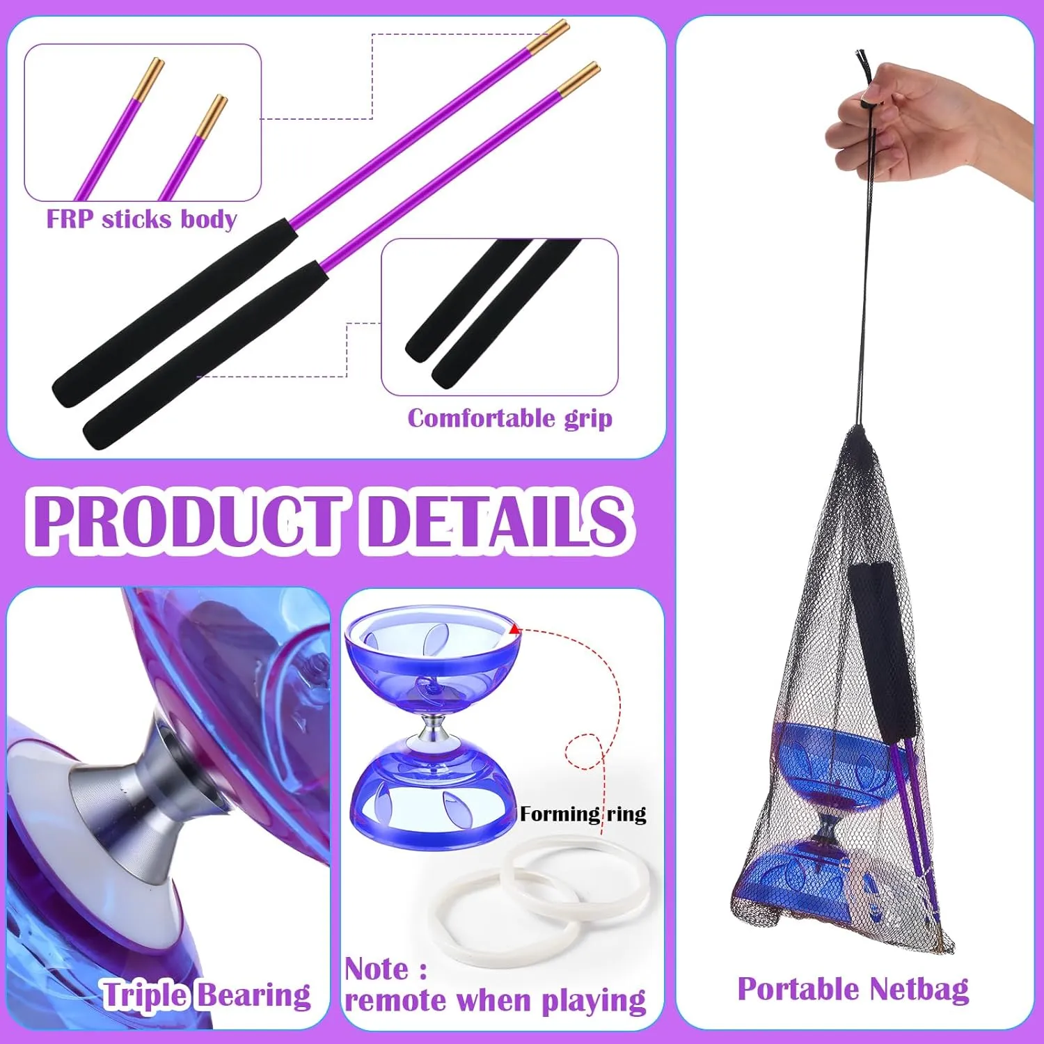 1 Net Bag egg bison hoard lomas vocabulary for Fun(Purple) Chinese Yoyo Diabolo Set Includes Colorful Chinese Yoyo with 2 Pieces Diabolo Sticks$ 1 Piece String$ 