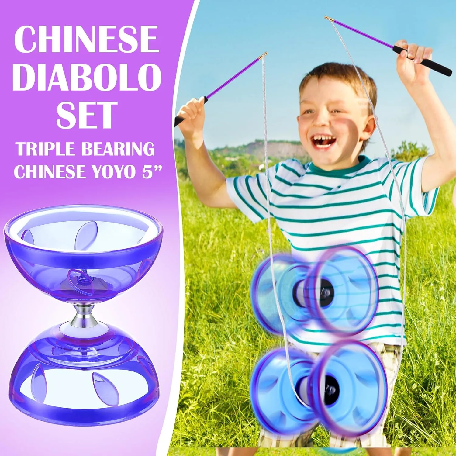 1 Net Bag egg bison hoard lomas vocabulary for Fun(Purple) Chinese Yoyo Diabolo Set Includes Colorful Chinese Yoyo with 2 Pieces Diabolo Sticks$ 1 Piece String$ 