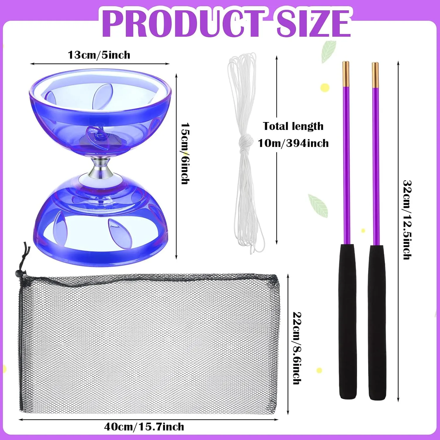 1 Net Bag egg bison hoard lomas vocabulary for Fun(Purple) Chinese Yoyo Diabolo Set Includes Colorful Chinese Yoyo with 2 Pieces Diabolo Sticks$ 1 Piece String$ 