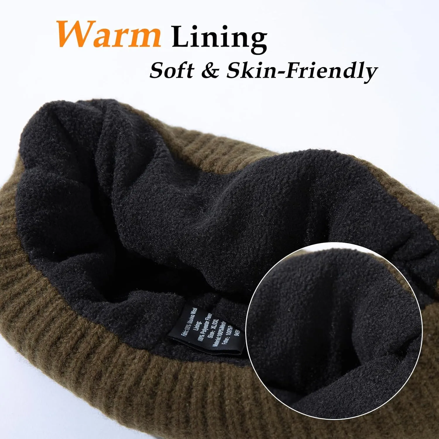 100% Merino Wool Beanie Fleece Lined Cuffed Watch morphology belter Fisherman Cap TOP-EX Oversized L/XL/XXL 