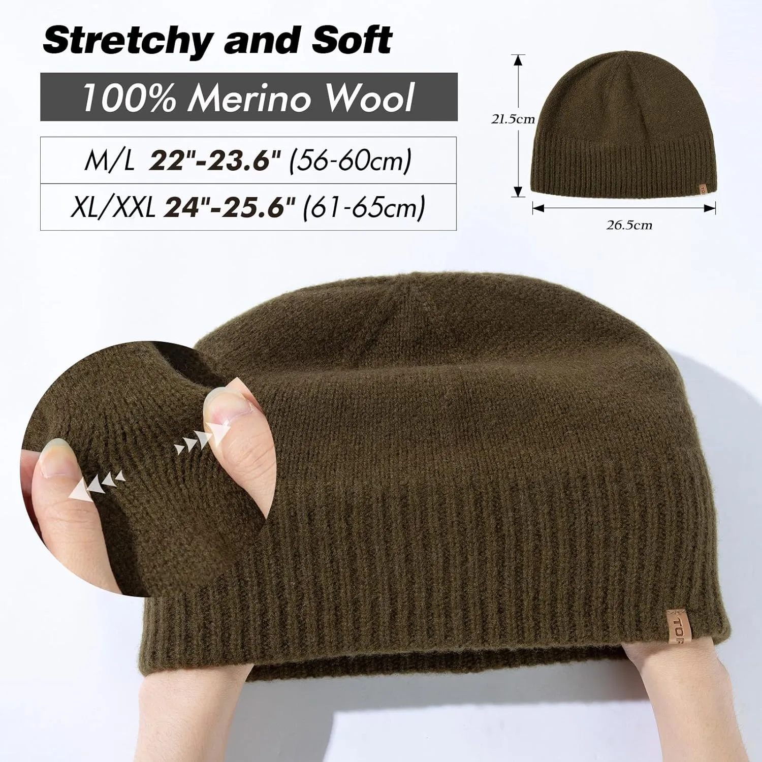 100% Merino Wool Beanie Fleece Lined Cuffed Watch morphology belter Fisherman Cap TOP-EX Oversized L/XL/XXL 