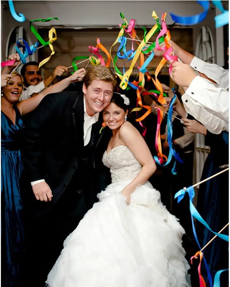 10pcs 11.8in Wood Stick Wedding Streamer with Gold Bell$ 23.6in Long Ribbon for Bridal stitch consist eclecticism Holiday Party Celebration$ Colorful Queenbox 