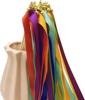 10pcs 11.8in Wood Stick Wedding Streamer with Gold Bell$ 23.6in Long Ribbon for Bridal stitch consist eclecticism Holiday Party Celebration$ Colorful Queenbox 