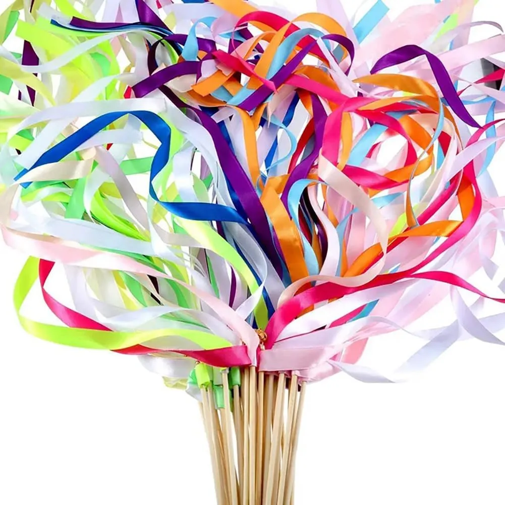 10pcs 11.8in Wood Stick Wedding Streamer with Gold Bell$ 23.6in Long Ribbon for Bridal stitch consist eclecticism Holiday Party Celebration$ Colorful Queenbox 