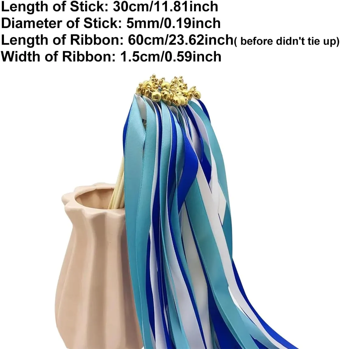 10pcs 11.8in Wood Stick Wedding Streamer with Gold Bell$ 23.6in Long Ribbon for Bridal stitch consist eclecticism Holiday Party Celebration$ Colorful Queenbox 