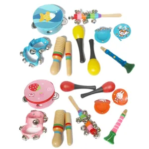 10pcs Baby Kids Music Instrument Toys Set Rainbow Combination Wooden Early Childhood Education Toy Child Ring Bell Percussion