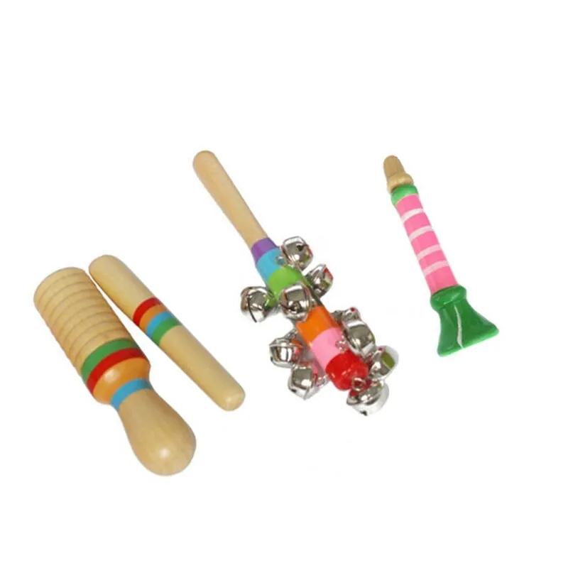 10pcs Baby Kids Music Instrument Toys Set Rainbow Combination Wooden Early Childhood Education Toy Child Ring Bell Percussion
