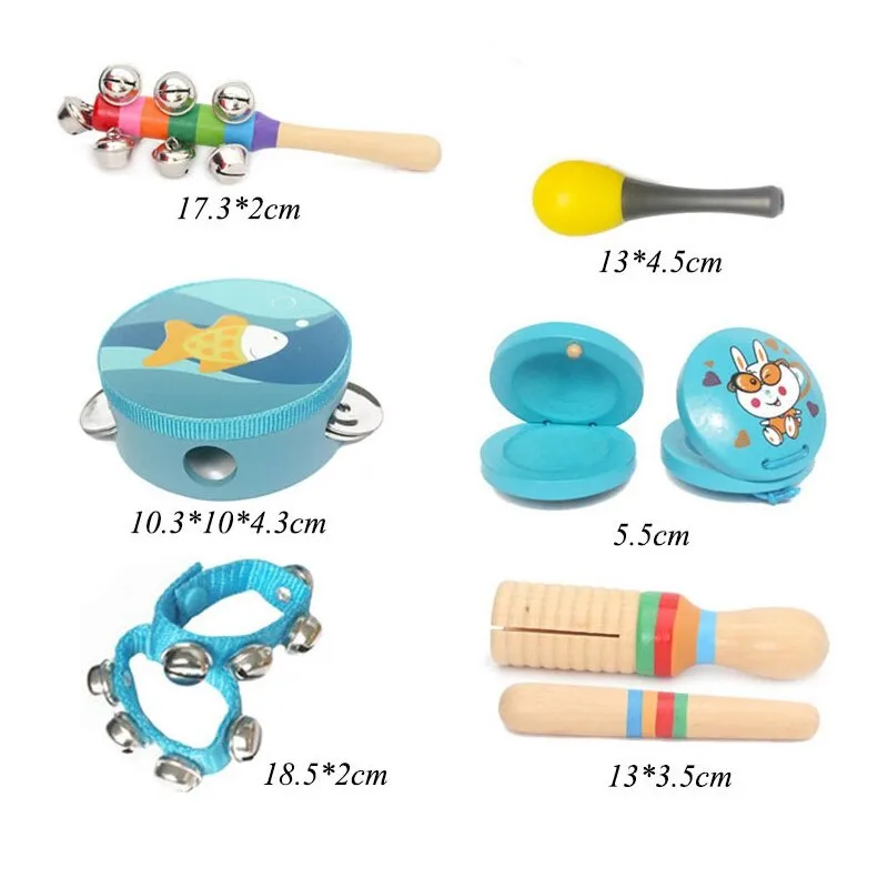 10pcs Baby Kids Music Instrument Toys Set Rainbow Combination Wooden Early Childhood Education Toy Child Ring Bell Percussion