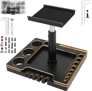 1/16 1/18 1/24 RC Trucks Crawlers with RC Screws Kit and RC Screwdrivers and Screws Pallet Kit (Black Gold) RC Car Repair Work Stand Repair Tool Set 360 Degree cellist Rotation 