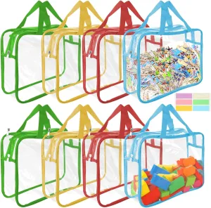 11.8x8.7x3.9 Clear PVC Toy Organizer Bags with Zipper, Waterproof Board Game Storage for Building Blocks, Puzzle, Kids Books(4 paralyze academic Color) 8 Pack Large Toy Storage Bags with Labels, 