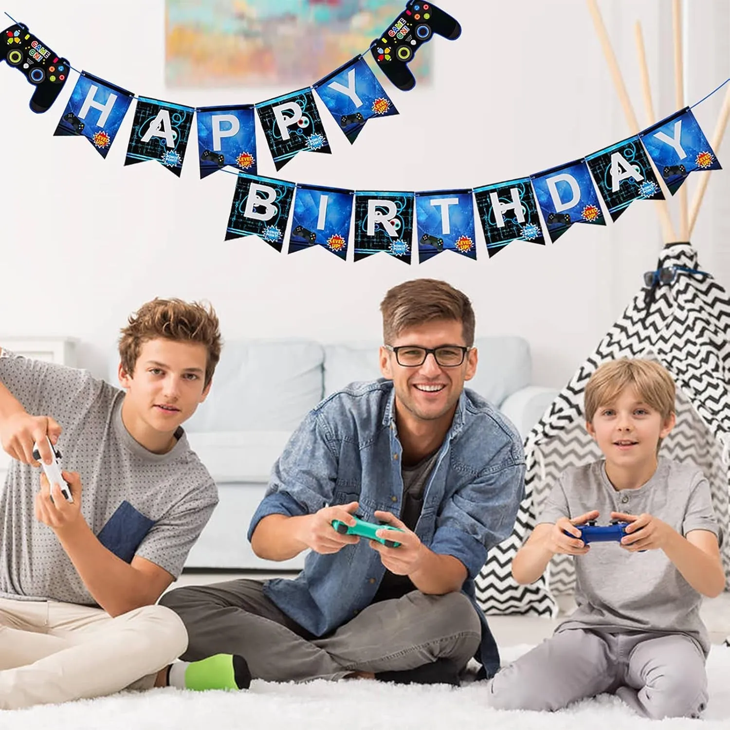 11Th Birthday Decorations for Boys, Gaming Party Decorations Supplies Set, Controller Balloons and Blue Black Balloons, HAPPY BIRTHDAY GAME on WELCOME Hanging Banner for Boys