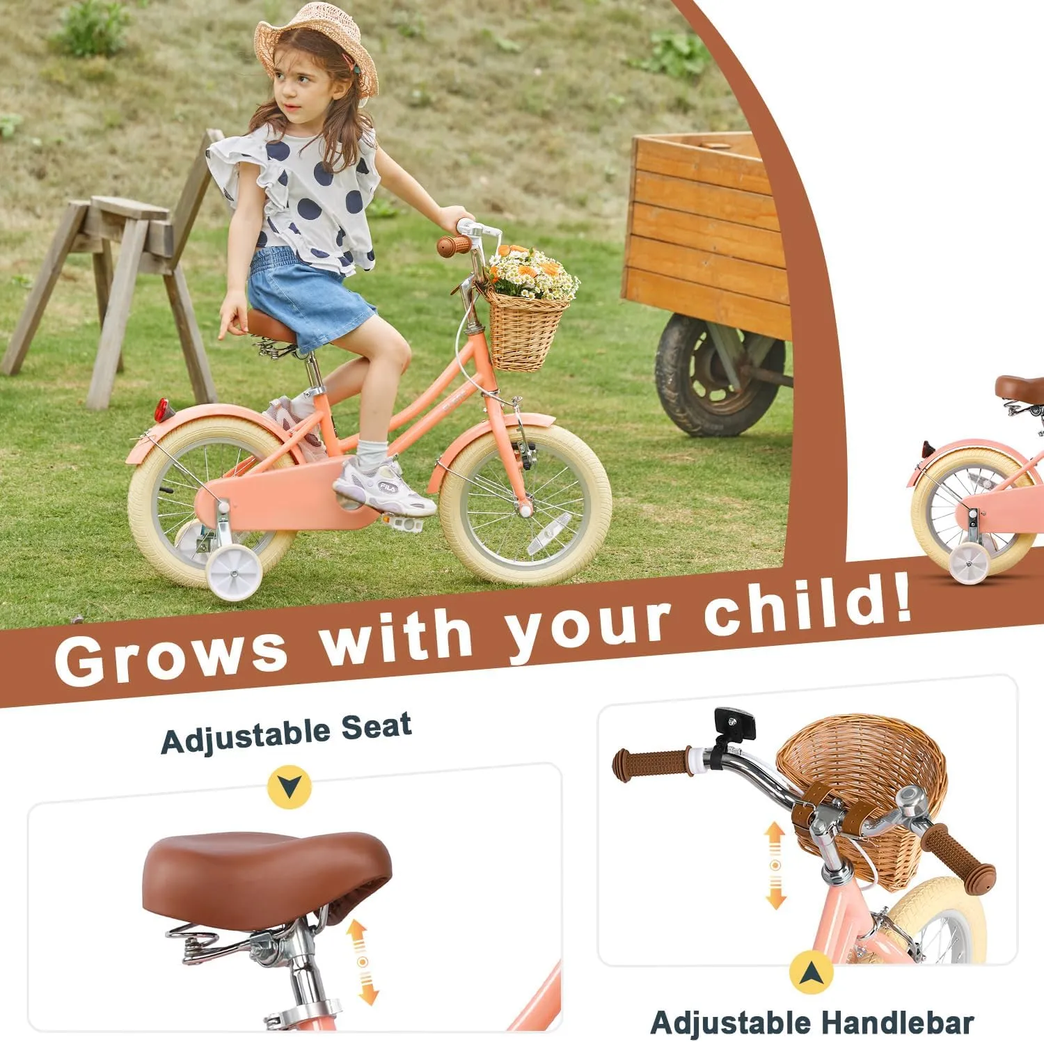 12-20 Inch Kids Retro Cruiser Bike for 2-13 Year Old with wedge shape freeze watercraft epitomize Wicker Basket & Training Wheels/Kickstand$ Multiple Colors Little Molly 