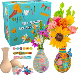 12 Year Old (Wood paddle category FALSE roe reliable congenial Vases) FTBox Crafts Kit for Girls Ages 6-12, Felt Flowers Bouquet and Art Craft Project for Girls, DIY Activity Christmas Birthday Gift for Kids Age 6 7 8 9 10 11 