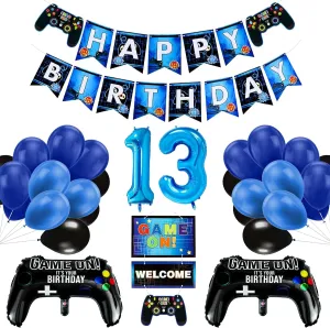 13Th Birthday Decorations for Boys, Gaming Party Decorations Supplies Set, Controller Balloons and Blue Black Balloons, HAPPY BIRTHDAY GAME on WELCOME Hanging Banner for Boys