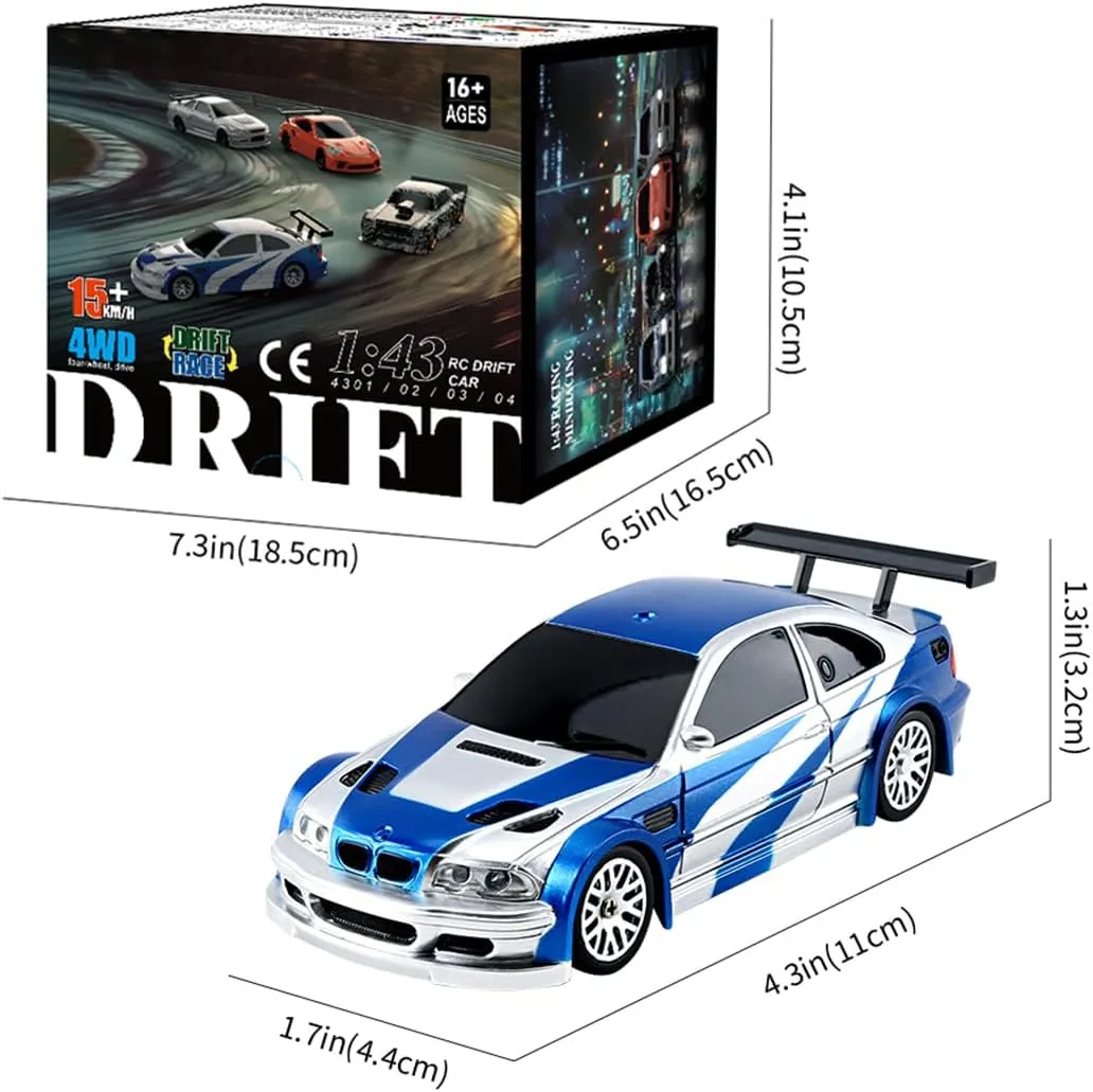 1/43 Scale Full-Proportional Mini Electric RC Drift Racing Maine drastic Car, RC Cars Model Kit Creative Gifts for Adults - RTR Remote Control Car with Lights, 