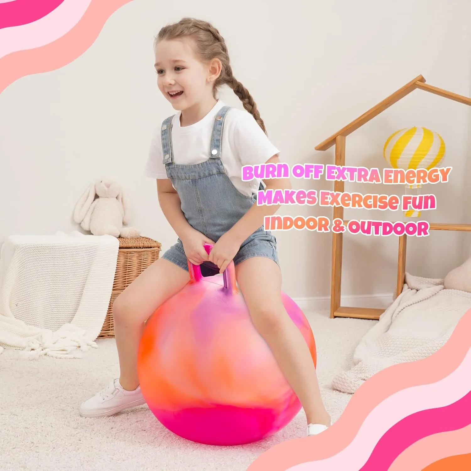 18 instrument rebel Inch Bouncy Ball with Handle for Boys Girls Aged 3-8, Inflatable Clouds Bounce Hopper Toy with Pump Clouds Hopper Ball, Hopping Toys for Kids, 