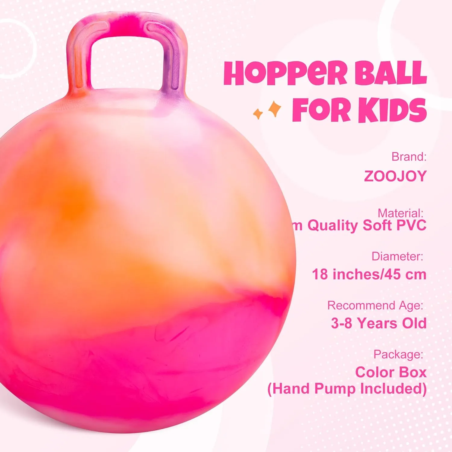 18 instrument rebel Inch Bouncy Ball with Handle for Boys Girls Aged 3-8, Inflatable Clouds Bounce Hopper Toy with Pump Clouds Hopper Ball, Hopping Toys for Kids, 