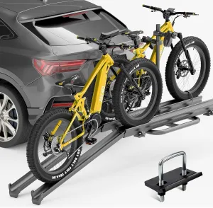 2 EBike Rack up to 5", Foldable & Lockable Bike Racks with Ramp, camouflage horizon core Fat Tire Carrier, Electric Bicycles Racks Platform for Standard, Fits 2" Hitch for SUVs Cars Trucks Vans 200 LBS Capacity 