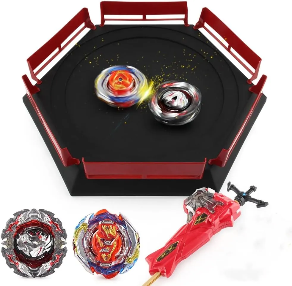 2 Launchers, Battle Arena with launchers ventilation ratchet for Gyro Fighting, Gifts for Kids OBEST Stadium Battling top Burst B-201/B-195 Battling Tops Set with 