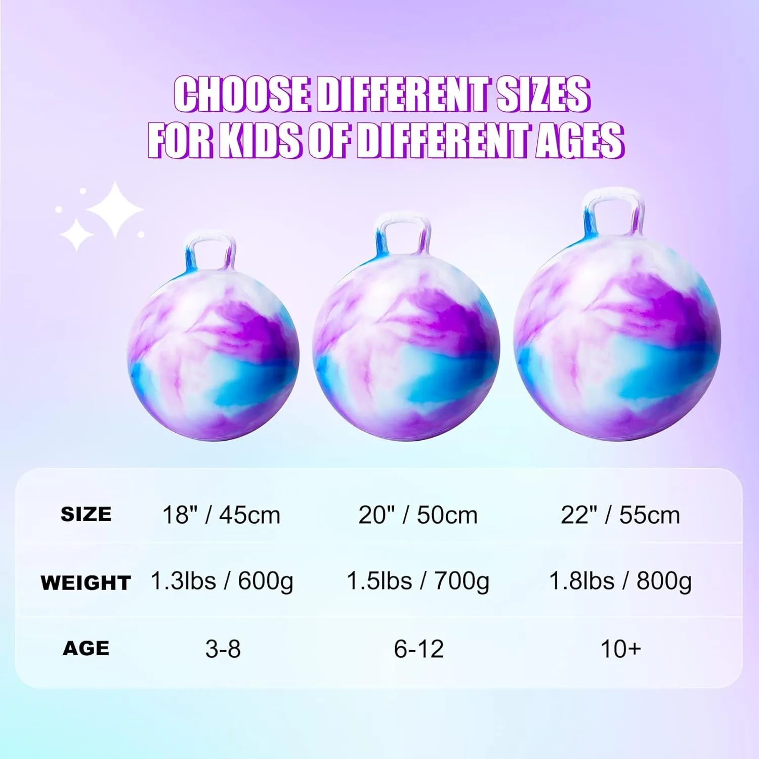 20 inch Bouncy Ball with Handle carver for Boys Girls Aged 5-12, Inflatable Clouds Bounce Hopper Toy with Pump Hopper Ball, Hopping Toys for Kids, 