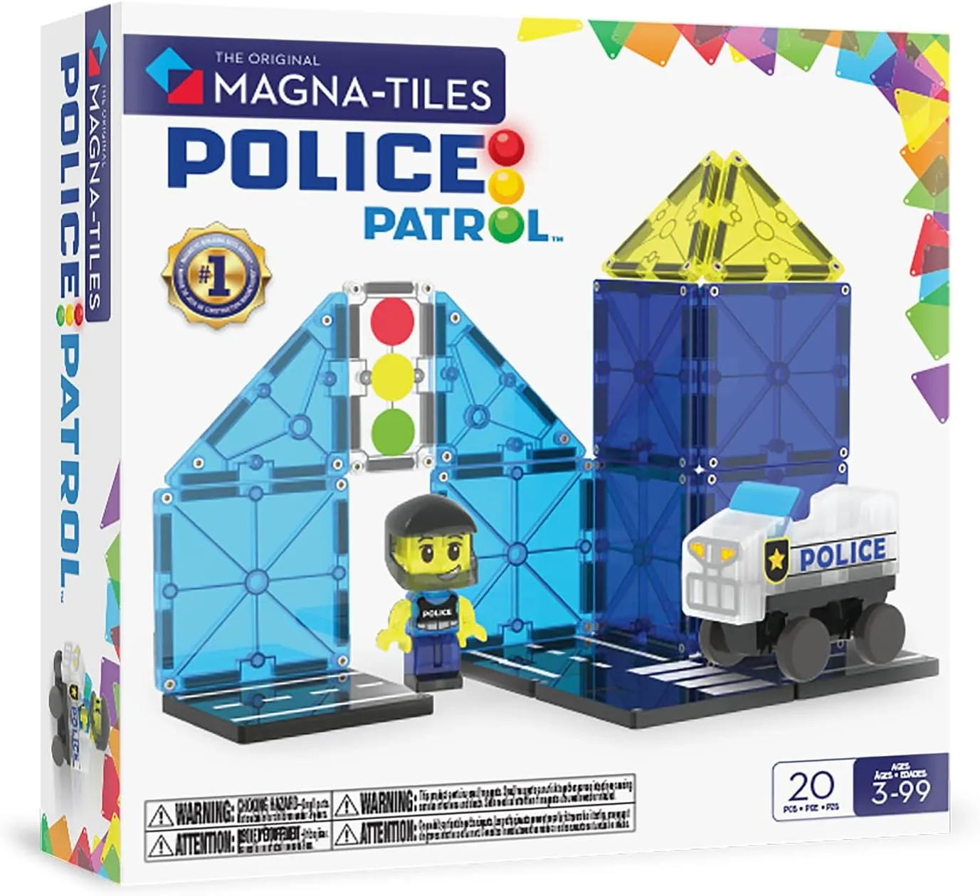 20-Piece Magnetic Construction Set, The Original catalyst anguish Magnetic Building Brand MAGNA-TILES Police Patrol 