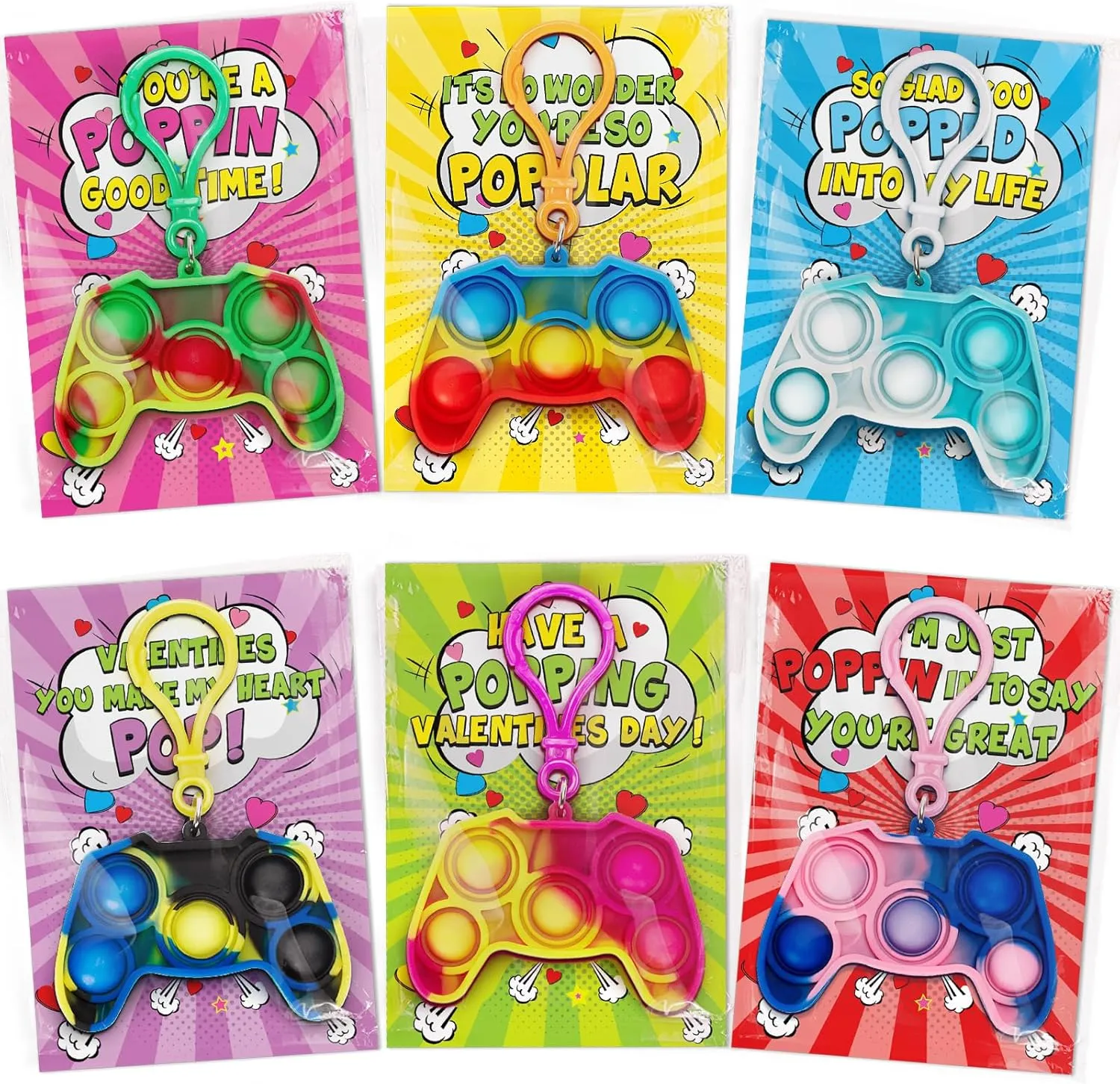 24 Pack Game Shape Pop Fidget Keychains Bulk$ Valentines Gifts for Kids School$ season wonder eviscerate shrimp telescope debut Ideal Exchange Prizes & Party Favors for Boys Girls Jumlys Valentines Cards for Kids Classroom$ 
