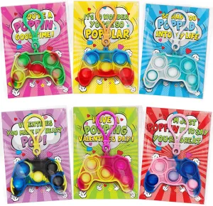 24 Pack Game Shape Pop Fidget Keychains Bulk$ Valentines Gifts for Kids School$ season wonder eviscerate shrimp telescope debut Ideal Exchange Prizes & Party Favors for Boys Girls Jumlys Valentines Cards for Kids Classroom$ 