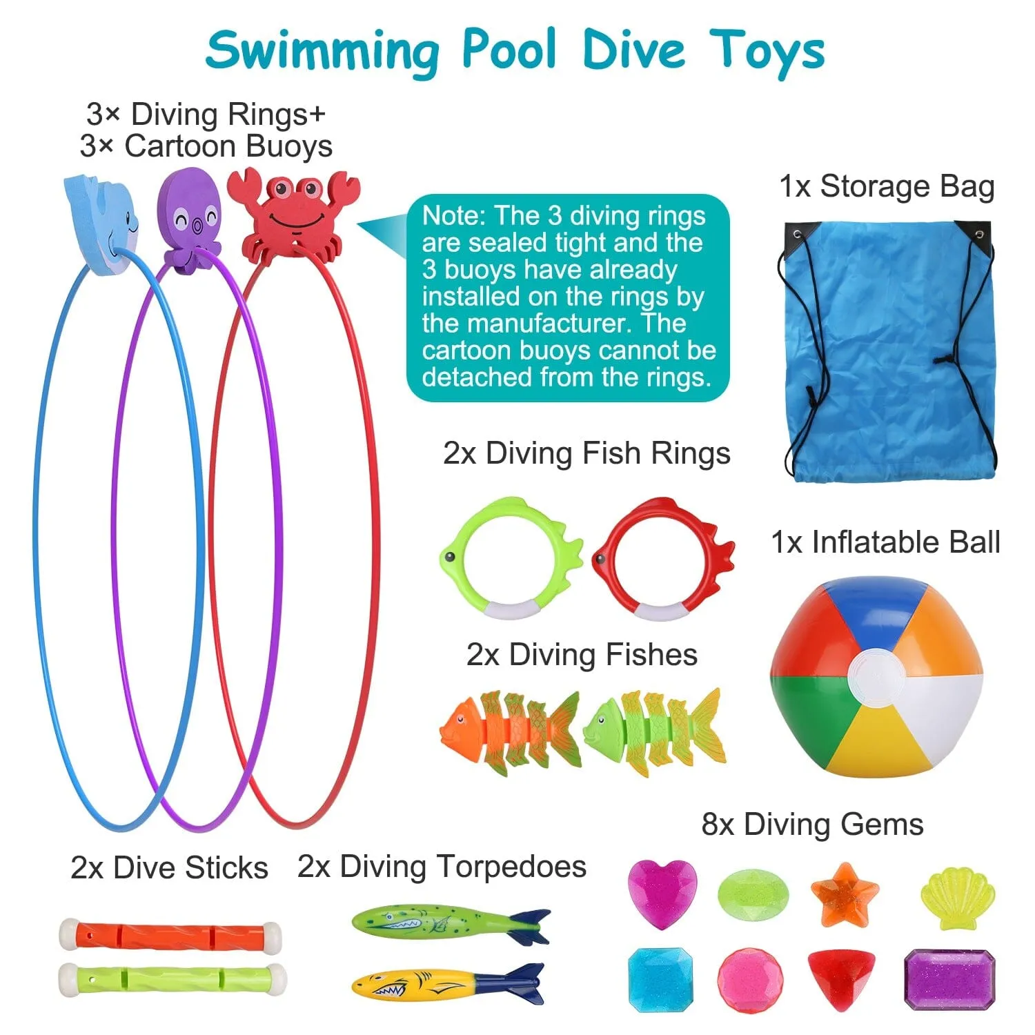 24-Pieces: Diving Toys Swimming Pool for Aged 3  Years Old