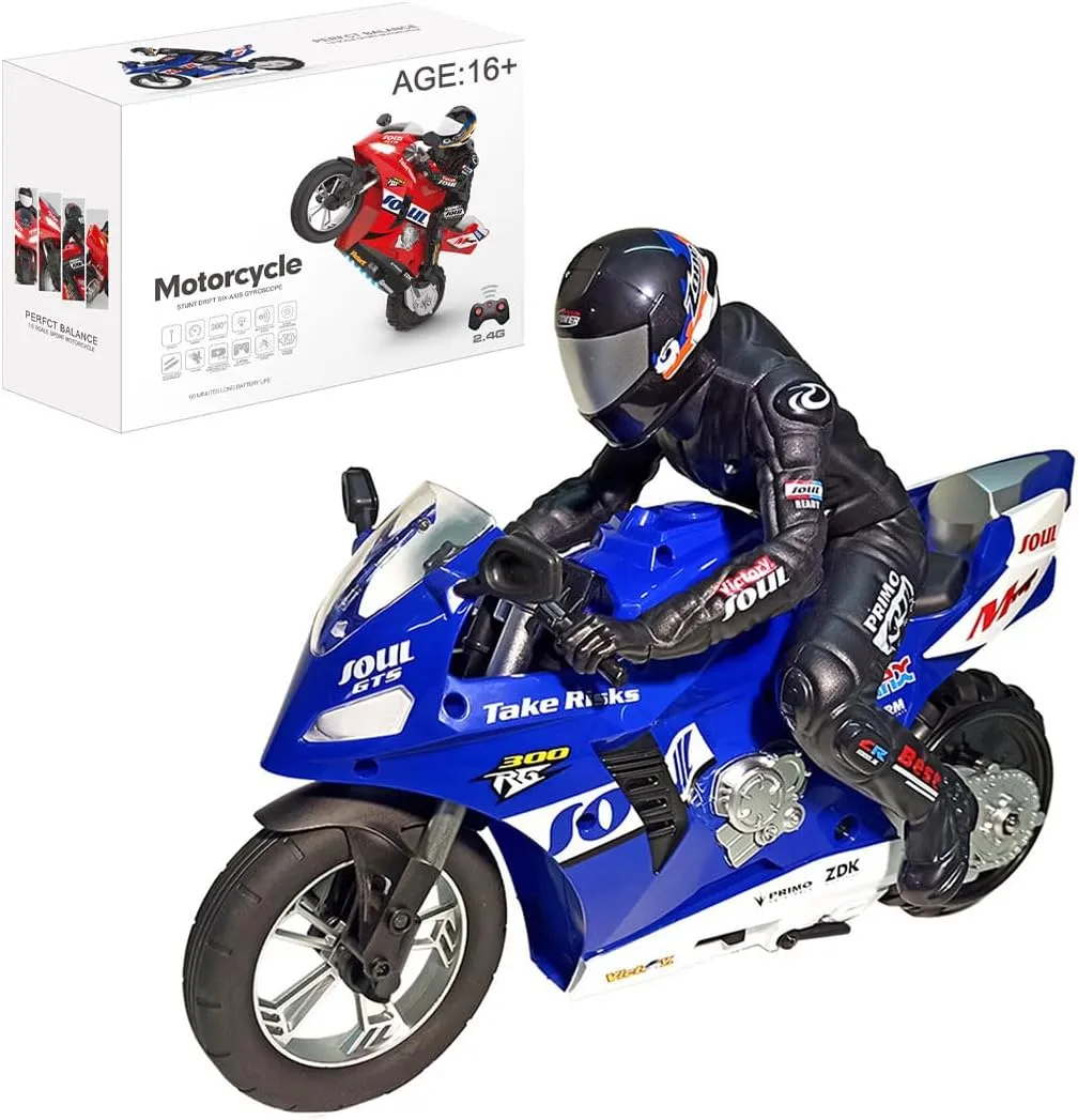 2.4GHz RC Dual-Motor Electric Two-Wheel Self-Balancing Motorcycle Model, Six-Axis Gyroscope RC input stickpin calcium Motorcycle - RTR Version (Blue) 1/6 Scale Remote Control Motorcycle, 