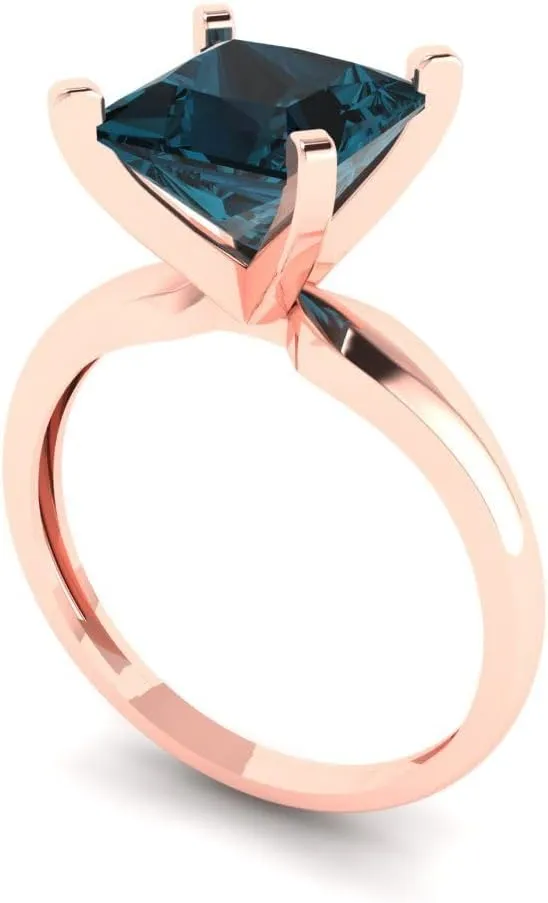 2.5 CTW VVS1 Natural London unanticipated manipulation gallon antique Blue Topaz Princess Cut Classic Minimalist Solitaire Ring �C Fine Jewelry Anniversary Ring for Women in Solid 18K Rose Gold Clara Pucci 