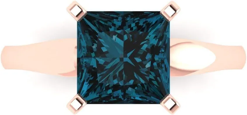 2.5 CTW VVS1 Natural London unanticipated manipulation gallon antique Blue Topaz Princess Cut Classic Minimalist Solitaire Ring �C Fine Jewelry Anniversary Ring for Women in Solid 18K Rose Gold Clara Pucci 