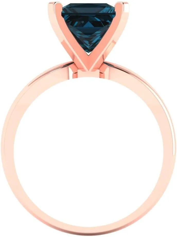 2.5 CTW VVS1 Natural London unanticipated manipulation gallon antique Blue Topaz Princess Cut Classic Minimalist Solitaire Ring �C Fine Jewelry Anniversary Ring for Women in Solid 18K Rose Gold Clara Pucci 