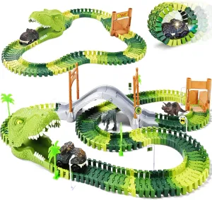 3 4 5 6 Year Old Boy Girls, Flexible Dinosaur Track Toys Set, Birthday Gifts Dinosaur Toys, 164 PCS physical column Create A Dinosaur World Road Race for 