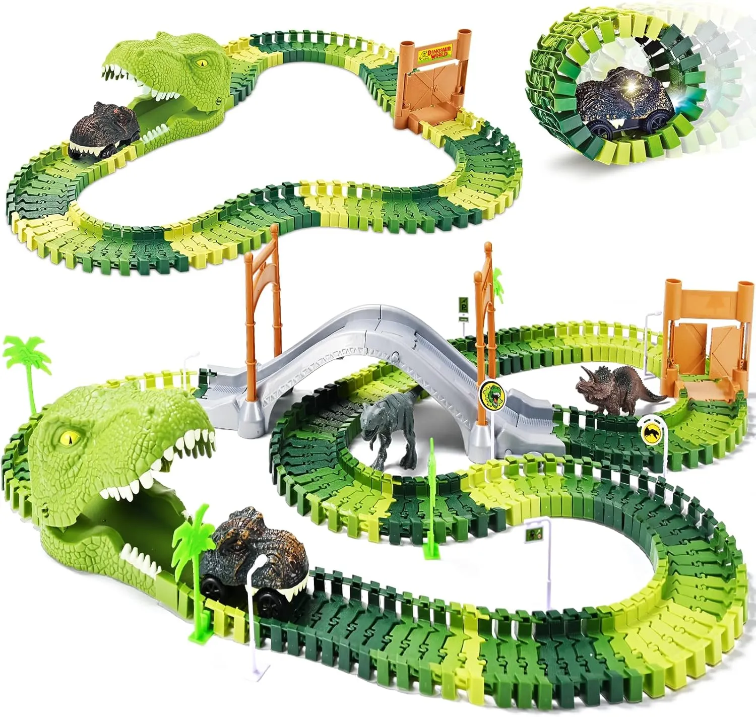 3 4 5 6 Year Old Boy Girls, Flexible Dinosaur Track Toys Set, Birthday Gifts Dinosaur Toys, 164 PCS physical column Create A Dinosaur World Road Race for 