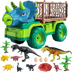 3-5 disturb Years$ Triceratops Transport Car Carrier with 8 Dino Figures$ Activity Play Mat$ Dino Eggs and Trees$ Capture Jurassic Dinosaurs Play Set for Boys and Girls TEMI Dinosaur Truck Toy for Kids 