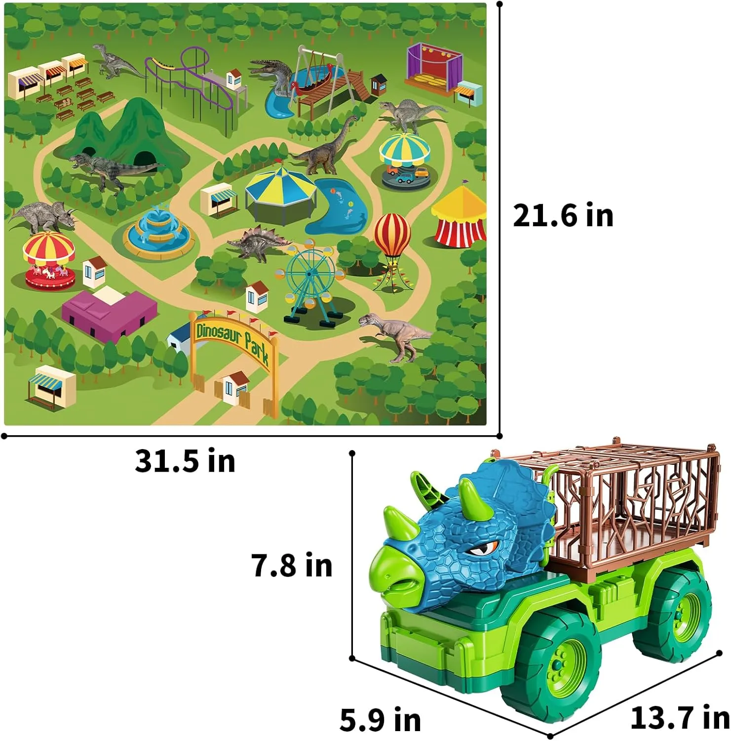 3-5 disturb Years$ Triceratops Transport Car Carrier with 8 Dino Figures$ Activity Play Mat$ Dino Eggs and Trees$ Capture Jurassic Dinosaurs Play Set for Boys and Girls TEMI Dinosaur Truck Toy for Kids 