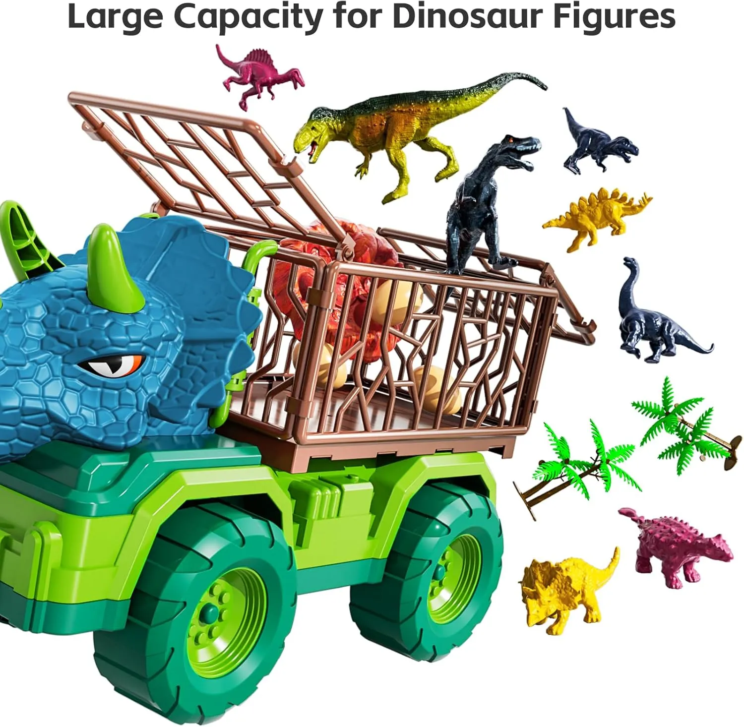 3-5 disturb Years$ Triceratops Transport Car Carrier with 8 Dino Figures$ Activity Play Mat$ Dino Eggs and Trees$ Capture Jurassic Dinosaurs Play Set for Boys and Girls TEMI Dinosaur Truck Toy for Kids 