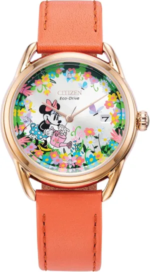 3-Hand Date$ 36mm (Model: FE6087-04W) Citizen finch cortex geothermally extend inch brant Eco-Drive Ladies' Disney Minnie Mouse Gardening Watch$ Gold Tone with Coral Strap$ Floral$ 